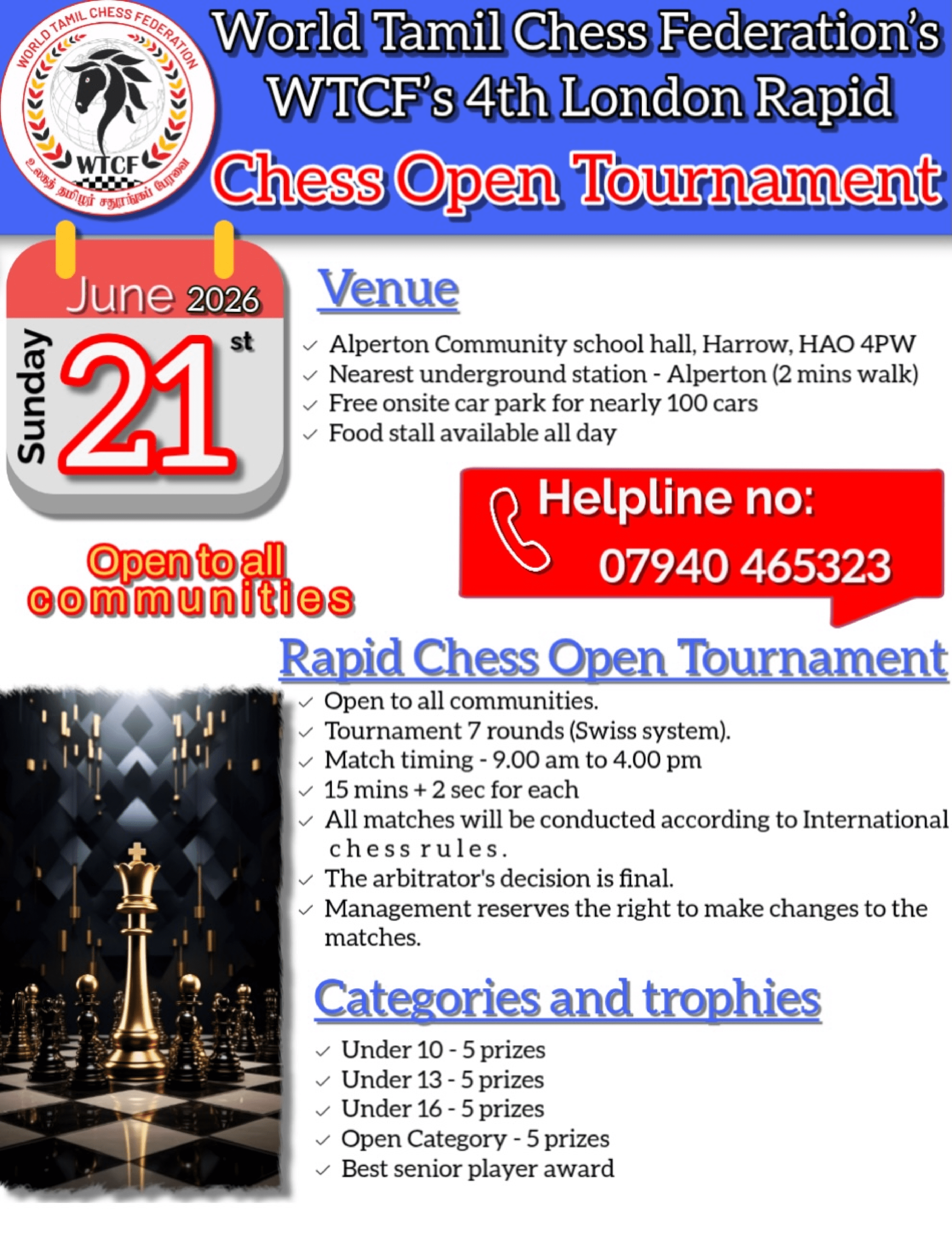 WTCF, London rapid chess open tournament 2024-06-21 flyer